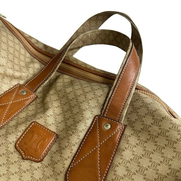 Auth Celine Boston Bag Macadam PVC Leather Canvas M08 Light Brown Monogram XL - Picture 10 of 16